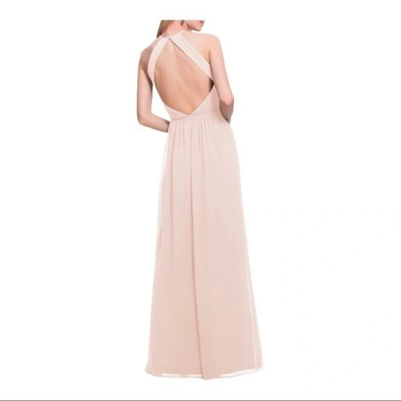 Levkoff Halter Neck Chiffon A-Line backless Gown size 12 in Pastel Pink - Picture 2 of 11